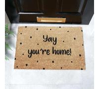 Artsy Mats - Home Spotty Text Coir Door Mat - Made from Tufted Coconut Fibre - Non-Slip Natural Rubber Backed Door Mats Indoor - Heavy Duty, Decorative Outdoor Mats (60x40cm)