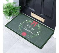 Artsy Mats Merry Christmas Wreath Indoor Outdoor Doormat (70 x 40cm) in Green | Size: 40 cm x 70 cm Artsy Mats Green 40 cm x 70 cm