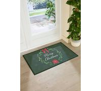 Artsy Mats Merry Christmas Wreath Indoor Outdoor Doormat (90 x 60cm) in Green | Size: 60 cm x 90 cm Artsy Mats Green 60 cm x 90 cm