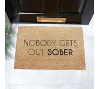 Artsy Mats - Out Sober Text Coir Door Mat - Made from Tufted Coconut Fibre - Non-Slip Natural Rubber Backed Door Mats Indoor - Heavy Duty, Decorative Outdoor Mats (60x40cm)