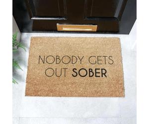 Artsy Mats - Out Sober Text Coir Door Mat - Made from Tufted Coconut Fibre - Non-Slip Natural Rubber Backed Door Mats Indoor - Heavy Duty, Decorative Outdoor Mats (60x40cm)