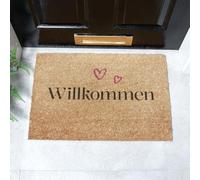 Artsy Mats - Will Kommen Heart Doormat - Made from Tufted Coconut Fibre - Non-Slip Natural Rubber Backed Door Mats Indoor - Heavy Duty, Decorative Outdoor Mats (60x40cm)