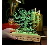 ARTSYWIX 60th Wedding Anniversary 3D Led Light, 60 Years of Marriage Grateful Gift for 60th Wedding Anniversary Party Decor, 60 Diamond Wedding Anniversary Couple Gifts for Parents Grandparents