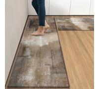 Arttown Brown Grey Painting Anti-Fatigue Kitchen Rug Set of 2 Beige Contemporary Abstract Cushioned Floor Standing Mat Waterproof Non-Slip Kitchen Mat and PVC Ergonomic Comfort Foam Rug