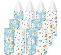 Arttown Car Tissue Holder for Cup Holder,Facial Tissues Bulk 3-Ply,Refillable Daisy Flowers Blue & White Cylinder Tissue Boxes,Fit Car Home Office School,12 Pack (600 Sheets Total,50 Sheets Each)