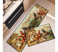 Arttown Farmhouse Kitchen Rugs and Mats Non Skid Washable Set of 2, Vintage Rooster Kitchen Mats for Floor, Country Farm Kitchen Runner Rug, Rustic Kitchen Decor