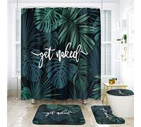 Arttown Green Bathroom Set with Shower Curtain and Rugs and Accessories, Palm Tree Beach Tropical Get Naked Shower Curtains, Green Bathroom Decor 4 Pcs