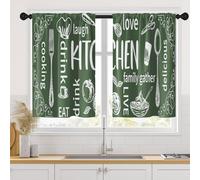 Arttown Olive Green Kitchen Curtains 36 Inch Length Modern Window Curtains Over Sink Set of 2, White Kitchen Doodle Short Tier Curtain for Kitchen, Abstract Art Small Kitchen Decor, QCY24031005