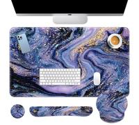 Arttown Purple Black Gold Desk Mat Marble Mouse Pad Set 4 in 1 Glitter Ergonomic Design Large Mouse Pad + Keyboard Wrist Rest + Mouse Wrist Rest + Coaster Suitable for Home Office Study Game