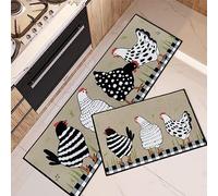 Arttown Rooster Kitchen Rugs and Mats Non Skid Washable Set of 2, Cartoon Farmhouse Chicken Mats for Floor, Black White Runner Rug, Vintage Kitchen Decor