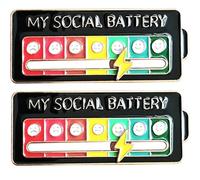 Arturbo 2PCS Cool Funny Cute My Social Battery Slider Enamel Introvert Lapel Pins Brooch Badges for Backpacks Bags Hats Gifts Decoration
