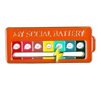 Arturbo Fun Cute Cool My Social Battery Slider Orange Enamel Introvert Mood Expressing Lapel pins for Bags Backpacks Hats Gifts Decoration