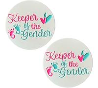 Arturbo Gender Reveal Pins - Keeper of the Baby Feet Hearts Enamel Lapel Pins Badge, Team Boy Girl Button Pins for Baby Shower Party Favors and Gifts Decoration, White-2pcs, 55 mm