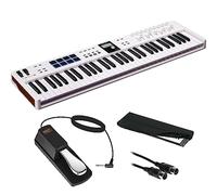 Arturia 231531 KeyLab Essential mk3 61-Key Universal MIDI Controller and Software (White) Bundle with Auray FP-P1L Sustain Pedal, Hosa MID-310 MIDI Cable, and Medium-Size 61-67 Keys Cover for Piano