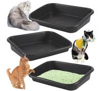 Artuxer 3 Pcs Low Entry Senior Cat Litter Box, Extra Large Size, Open Top, Easy to Clean (Dark Gray)
