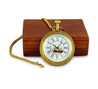 ARTVARKO Antique Brass Ship Pocket Watch with Wooden Box Roman Numbers Dial for Unisex Men and Women Gifting, Gold, Standard, Antique, Gold, Standard, Antique