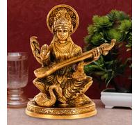 ARTVARKO Astadhatu Made Maa Saraswati Idol Sitting on Hans | Brass Devi Saraswati Siddhi Idol for Puja Sucess and Home Decor 5 Inch