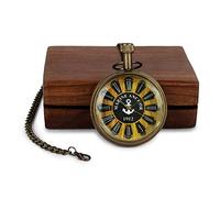 ARTVARKO Brass Antique Marine Anchor Pocket Watch with Wooden Box Roman Numbers Dial for Unisex Men and Women Gift, Gold & Brown, Standard, Antique, Gold & Brown, Standard, Antique