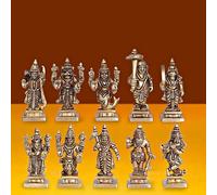 ARTVARKO Brass Dashavatara Dasavatharam of Lord Vishnu Statues Ten Incarnations Avatars Idol Murti for Mandir Puja Temple -Height 2.5 Inches