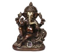 ARTVARKO Brass Ganesh Bhagwan Murti on Carved Singhasan with Mooshak for Home Warming Decor Mandir Puja Marriage Antique Bronze Color Height 10 Inch