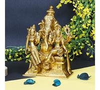 ARTVARKO Brass Ganesh with Riddhi Siddhi Idol Ganesha Bhagwan Statue Ganpati Murti for Home Entrance Décor Gift Diwali Festival Good Luck Marriage Mandir Height 7 Inches
