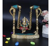 ARTVARKO Brass Ganesha on a Swing Statue Ganesh Jhoola with Two Parrot Holding Chain 8 Inch