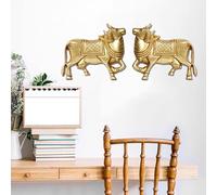 ARTVARKO Brass Kamdhenu Cow Pair Wall Hanging Vastu Gau MATA Idol, Vastu Nandi Pooja Figurine Sculpture Gold Color 5 Inches
