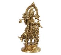 Artvarko Brass Lord Bhagwan Krishna Idol Murti with Flute with Cow Statue for Home Temple Decor Entrance Gallery Gift 12-inches, Gold