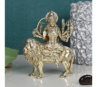 ARTVARKO Brass Maa Durga Idol Sitting On Lion Ma Sherawali Devi Statue Navratra Pital Puja Murti (Small Size 8x4x9.5 cm), Standard, SFDURGA200
