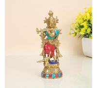 Artvarko Brass Metal Lord Krishna Idol Murti Statue Multicolor with Flute Religious Gift Item Home Décor Living Pooja Room Tmeple Mandir Height 7 Inch