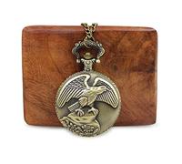 ARTVARKO Eagle Locket Pocket Watch Long Chain with Wooden Box Roman Numbers for Women's Men's Unisex., Bronze, Standard, Antique, Bronze, Standard, Antique