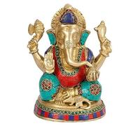 Artvarko Ganesh Bhagwan Brass with Multicolor Gemstone Handwork Idol Ganesha Statue Ganpati Murti for Home Entrance Decor Temple Puja Gift Height 8 Inch