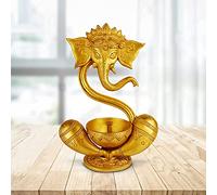 ARTVARKO Ganesha Ganesh Diya Stand Incense Burner and Diya Jyoti Deepak Oil Lamp Diwali Gift Tealight Loban Holder Aarti Stand for Home Office Temple God Puja Gold Color 8.5 Inch
