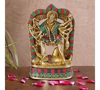 ARTVARKO Kali Maa Murti Brass Multicolor Gemstone Handwork Goddess Maha Kali Ten Arms Ten Legs Mahakali Kalika Maa Statue Sculpture Idol Puja Murti Decor 4.5x6 Inches