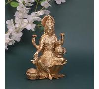 ARTVARKO Laxmi Murti Brass Lakshmi Idol Laxmi Goddess Lakshmi Sitting on Lotus Statue in Blessing Postures for Home Puja Mandir Temple Height 7 Inch