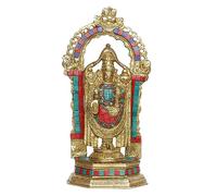 Artvarko Lord Tirupati Balaji | Sri Venkateswara Brass Statue with Multicolor Stone Work Religious Strength God Sculpture Idol Height 12 Inches