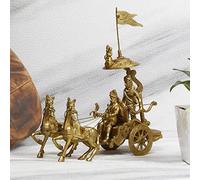 ARTVARKO Mahabharat/Geeta Arjun Chariot (Rath) with Krishna & Hanuman: Sculpted in Solid Brass Metal | Lord Krishna Arjun Rath Idol Showpieces