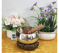 Artvarko Singing Bowl Brass Deep Sound Plain Handmade Traditional Tibetan Singing Bowl with Cushion and Mallet for Stress Relaxation Meditation Healing Antique Gold 6 Inches