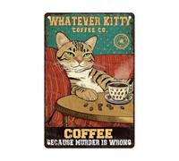 ARTWALLURE Cat Coffee Sign Because Murder Is Wrong Tin Sign Retro Kitchen Cafe Bar Wall Decor Coffee Shop Decoration Metal Plaque 8x12inch