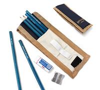 Artway Indigo Pencil Wallet Set - inc. 6 graded graphite pencils (HB-10B), pencil wallet, Pentel eraser and metal sharpener