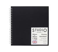 Artway Studio - Spiral Bound Square Sketchbook - 285mm - 96 Sides/48 Pages of 170gsm Cartridge Paper - Black Hardback Sketchbook