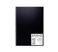 Artway Studio - Spiral Bound A3 Sketchbook - Portrait - 96 Sides/48 Pages of 170gsm Cartridge Paper - Black Hardback Sketchbook