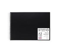 Artway Studio - Spiral Bound A3 Sketchbook - Landscape - 96 Sides/48 Pages of 170gsm Cartridge Paper - Black Hardback Sketchbook