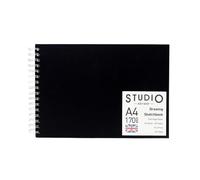 Artway Studio - Spiral Bound A4 Sketchbook - Landscape - 96 Sides/48 Pages of 170gsm Cartridge Paper - Black Hardback Sketchbook