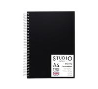 Artway Studio A4 Spiral Bound Sketchbook - Portrait - 48 Pages (96 Sides) of 170gsm Cartridge Paper - Black Hardcover Drawing Pad for Sketching, Drawing & Illustration