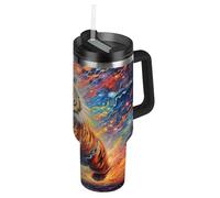 Artwork Cartoon Tiger Colorful Stainless Steel Car Cup Holder Water Bottle Double-Wall Vacuum Insulated BPA-Free Removable & Easy to Clean