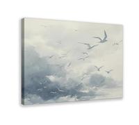 Artwork Depicting Seagulls Flying over The Blue Coast Canvas Poster Wall Art Decor Print Picture Paintings for Living Room Bedroom Decoration 24" L X 36" W