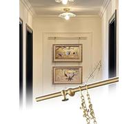 Artwork Display Picture Rail Hanging System, No Wall Damage, Antique Brass Gallery Poster Bar, Gold Mirror Hardware Kit(140cm/55.1")
