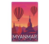 Artwork Metal Tin Poster For Home Gate Garden Bars Home Wall Sign，Myanmar Bagan20x30cm(8x12 inch) AA-207