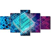 Artwork The Picture Canvas Print Wall Art Painting For Home Decor 5 Piece Computer Chip Circuit Board Canvas Prints Image Hd Poster/With Frame 100 X 50 Cm For Living Room Hotel Restauran-6762931420